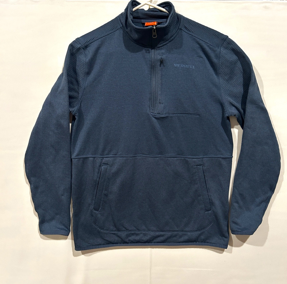 Merrell Men's Small Dark Blue 1/4 Zip Pullover Tunnel Pocket Zip Front Pocket